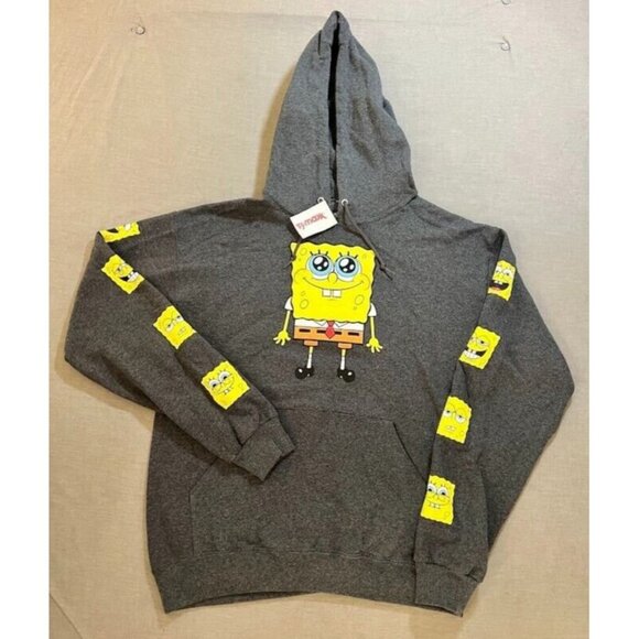 Nickelodeon Sponge Bob Sweatshirt Adult M Gray Pullover Long Sleeves Hoodie Mens - Picture 1 of 9